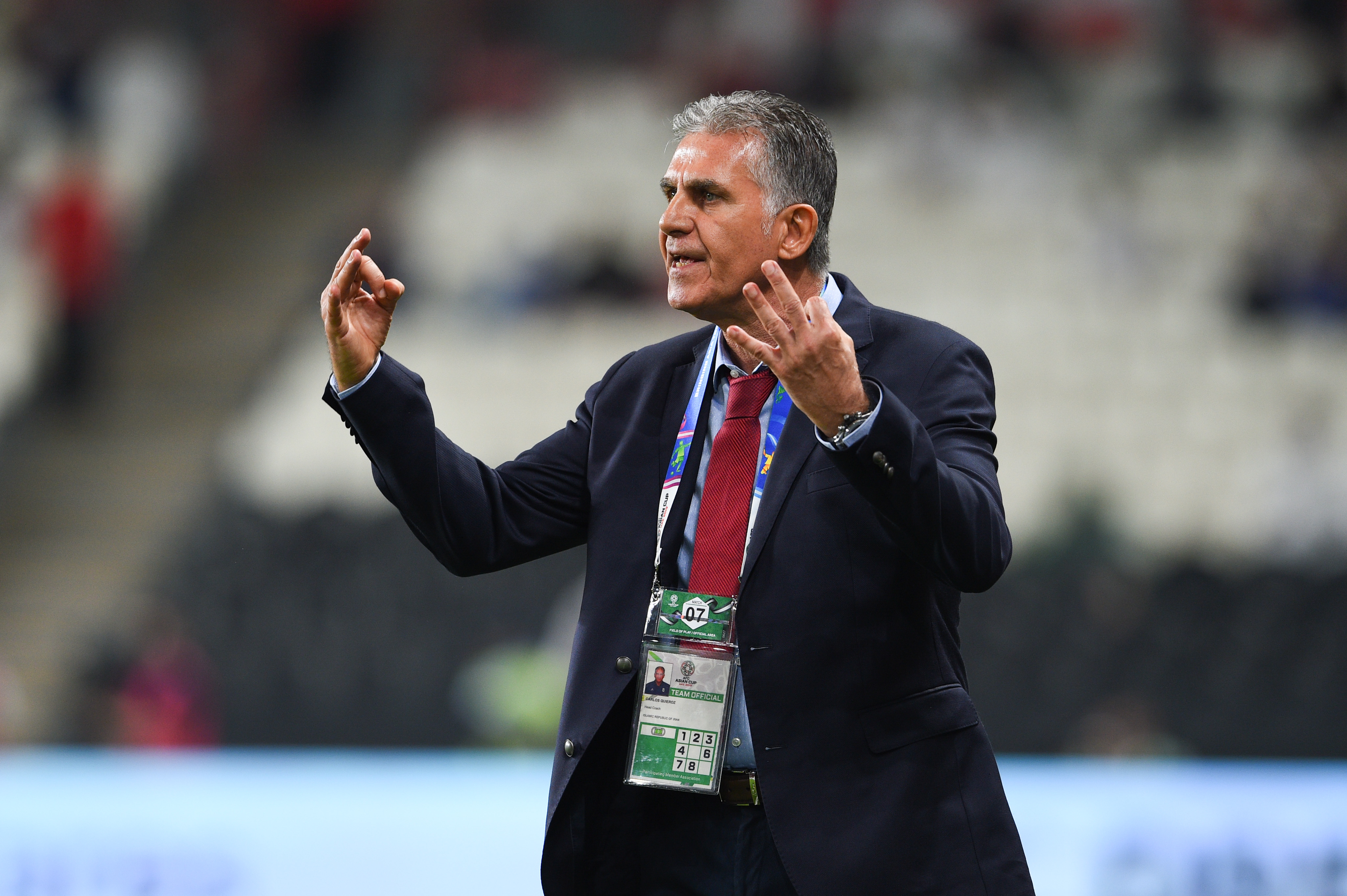 epa07268247 Head coach of Iran Carlos Queiroz reacts during the 2019 AFC Asian Cup group D preliminary round match between Iran and Yemen in Abu Dhabi, United Arab Emirates, 07 January 2019. EPA-EFE/STR