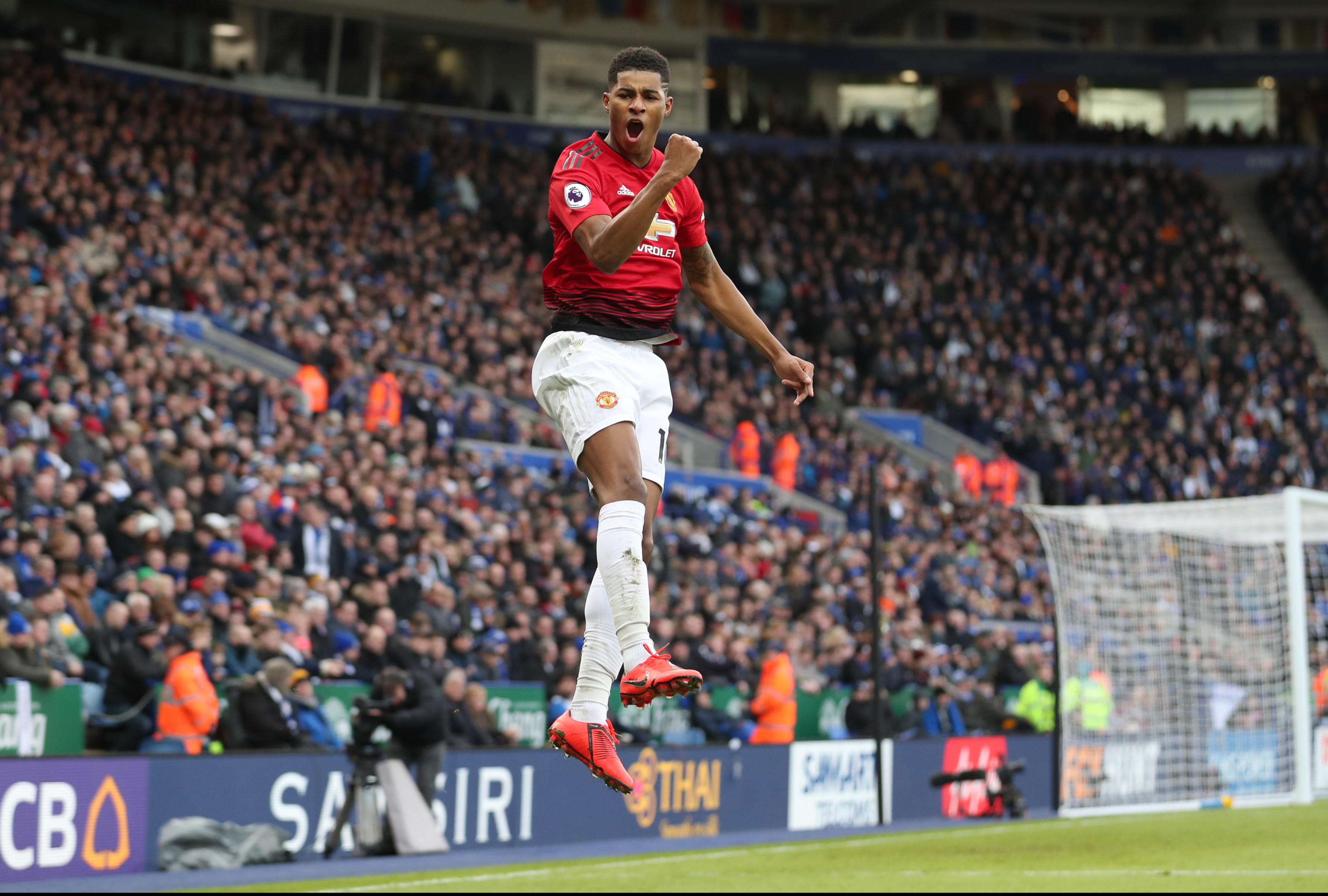 Manchester United's Marcus Rashford celebrates scoring his side's first goal of the game